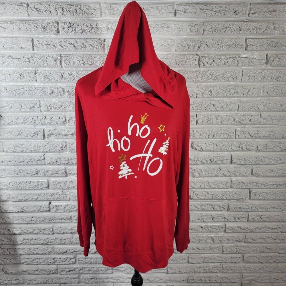 Holiday Time XXL Red Ho Ho Ho Graphic Hoodie Lightweight Christmas NOV95XE